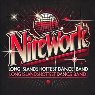 Nitework logo: the band name in red script under a mirror ball, with the words Long Island's Hottest Dance Band