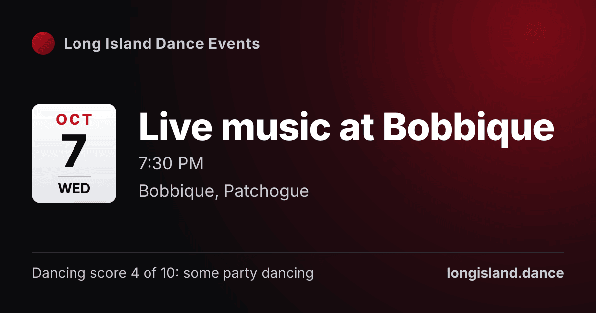 Live music at Bobbique. Wednesday, October 7, 2026, 7:30 PM. Bobbique, Patchogue.