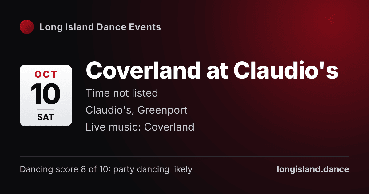 Coverland at Claudio's. Saturday, October 10, 2026. Claudio's, Greenport.