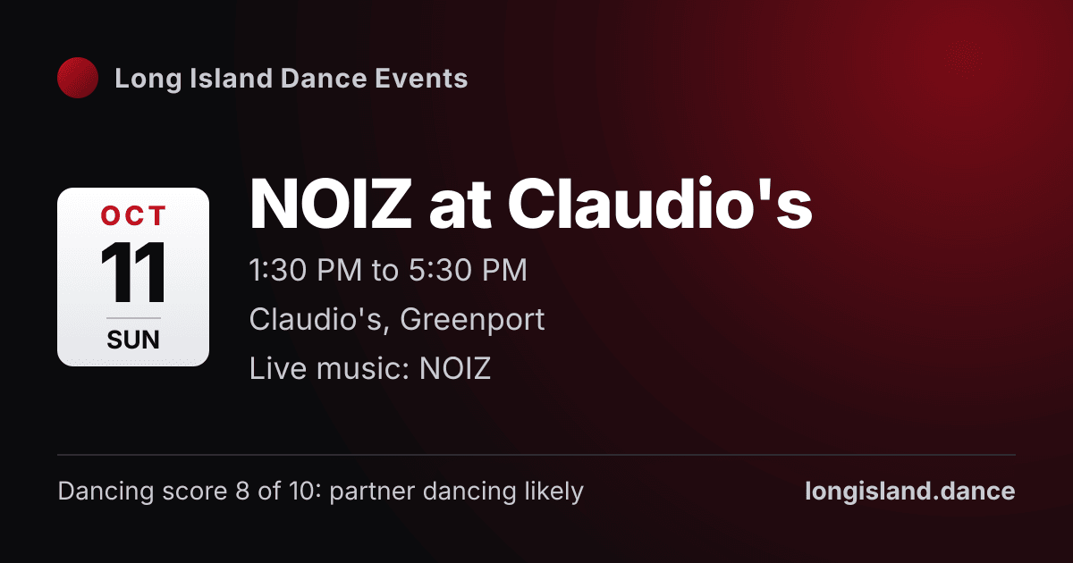 NOIZ at Claudio's. Sunday, October 11, 2026, 1:30 PM to 5:30 PM. Claudio's, Greenport.