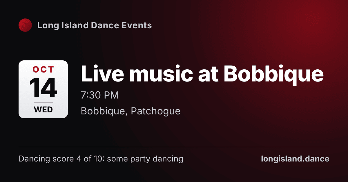 Live music at Bobbique. Wednesday, October 14, 2026, 7:30 PM. Bobbique, Patchogue.
