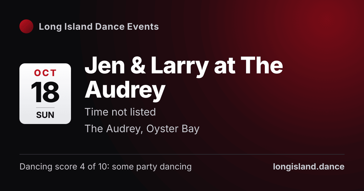Jen & Larry at The Audrey. Sunday, October 18, 2026. The Audrey, Oyster Bay.