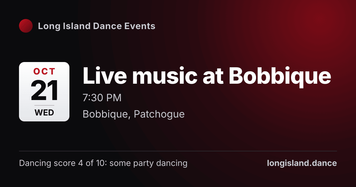 Live music at Bobbique. Wednesday, October 21, 2026, 7:30 PM. Bobbique, Patchogue.