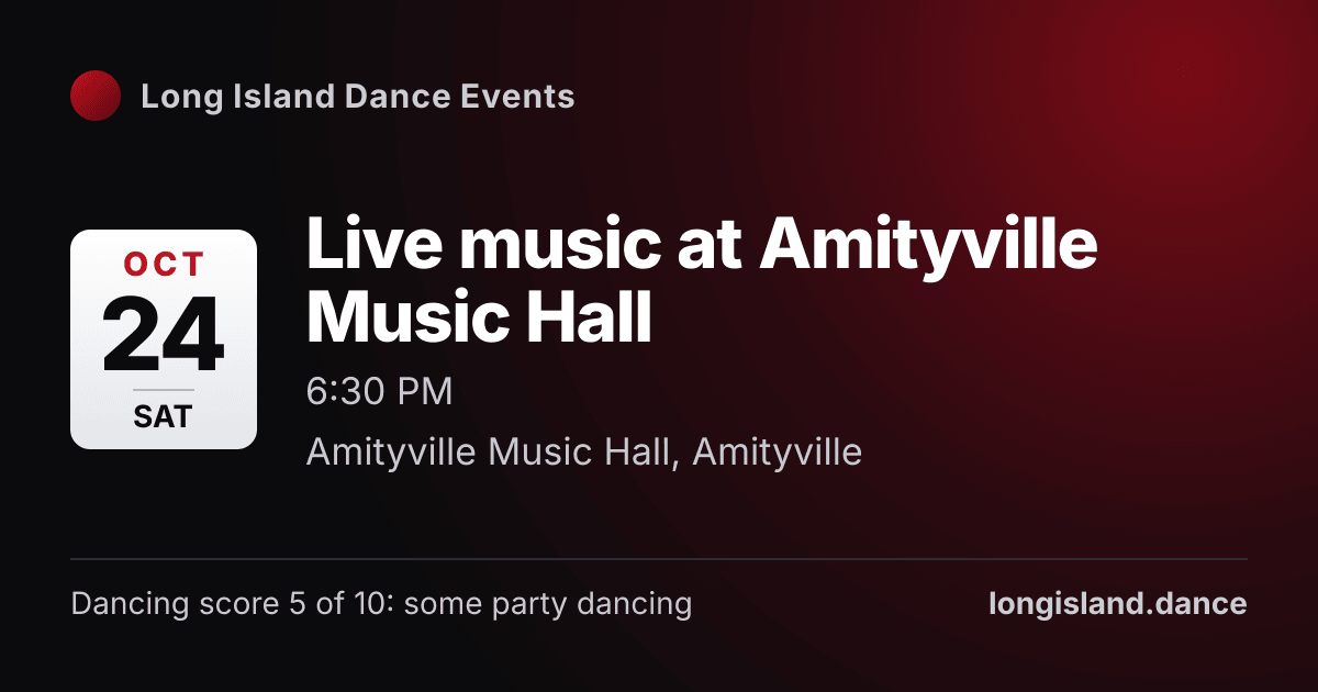 Live music at Amityville Music Hall. Saturday, October 24, 2026, 6:30 PM. Amityville Music Hall, Amityville.